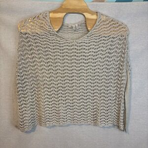 Madison Womens Shawl‎ Linen Blend Large Knit Crochet Metallic Beige Sheer Party